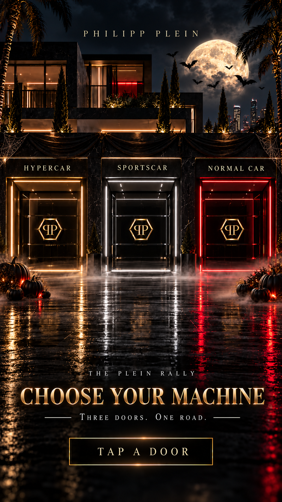 Three modern vehicle portals with Halloween decor